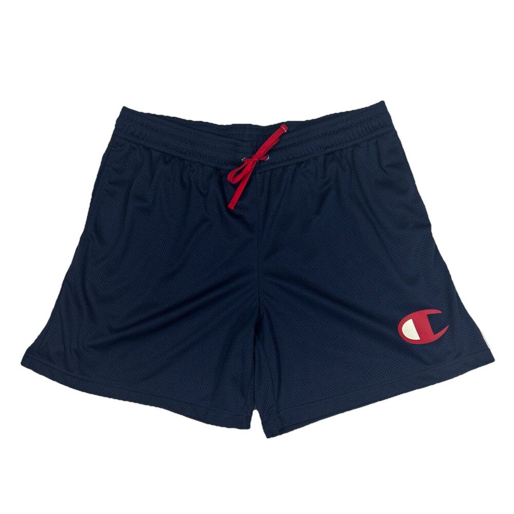 Champion Authentic Athleticwear Mesh Shorts Navy Blue Big C Patch Elastic Waist